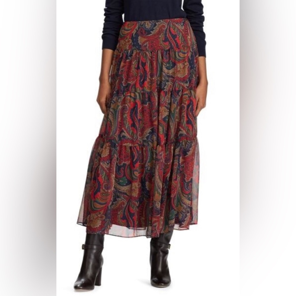 Ralph Lauren Paisley Tiered Georgette Peasant Skirt, 20+, 20 plus, 20W